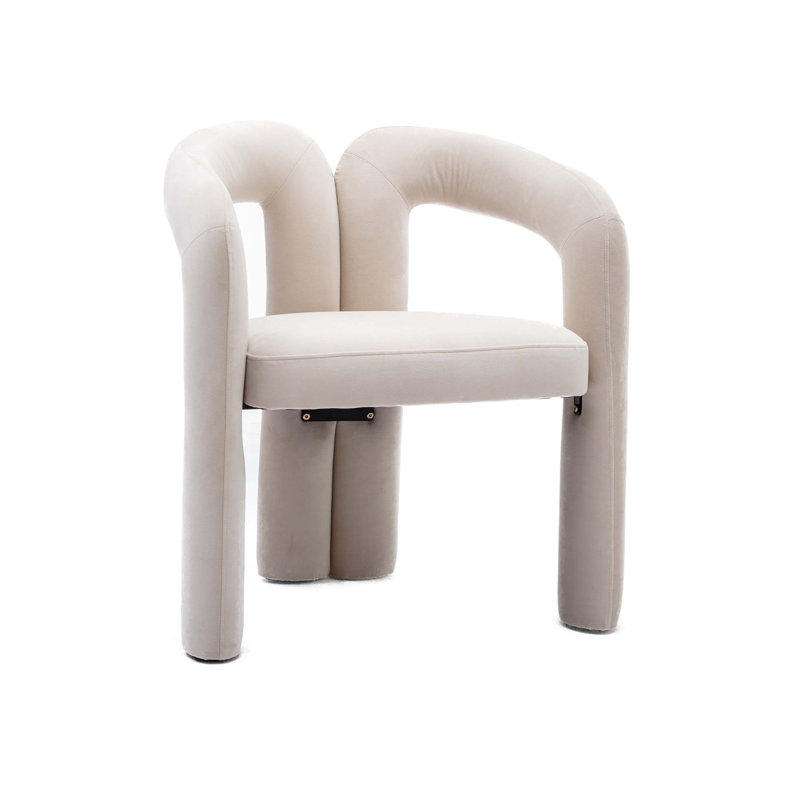 Beige Velvet Upholstered Metal Frame Side Chair Set