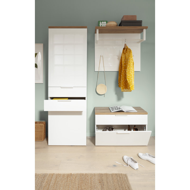 Mundi 2 Door Wardrobe, 190cm H x 61cm W x 61cm D, Glossy White/Brown