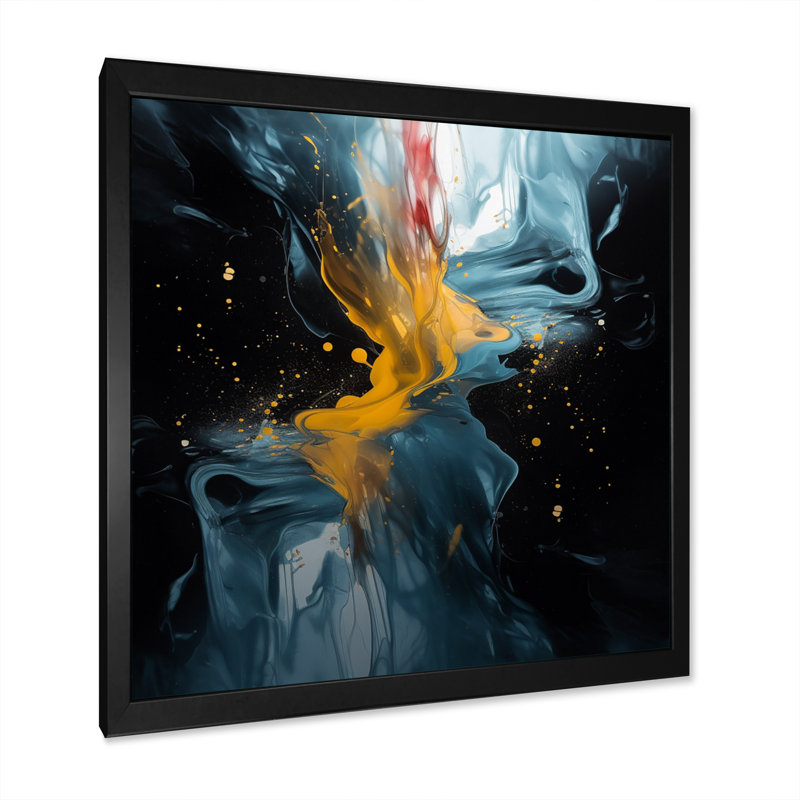 «Jindalee Yellow and Blue Reimagined Realities», reproduction d'art sur toile, Cadre photo noir, H 16 po x l 16 po x P 1 po