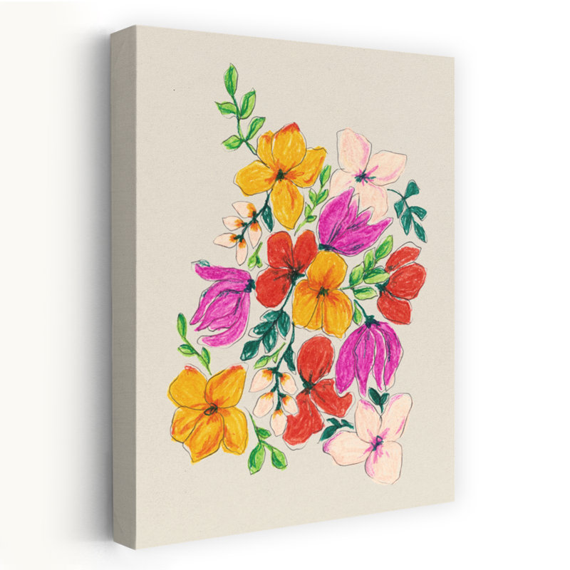 Bright Oil Pastel Flowers Bold Contemporary Flower Wall Art Print, 45.72cm H x 30.48cm W