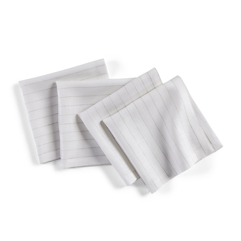 Pinstripe - 100% Pure Linen Dinner Napkins, White/Natural