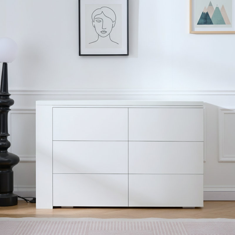 47.2" W Modern White Multi-functional Table With 6 Drawers, Removable Desktop & 3 Storage Compartments