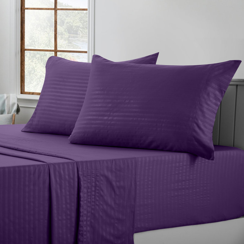 Lux Decor Collection Stripes Bed Sheets Microfiber Bedding Set with Fitted, Flat Sheet & Pillowcase, Queen Pillowcase, Purple