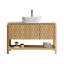 Meuble-lavabo 48 po, meuble de rangement autoportant en contreplaqué avec 3 portes en bambou texturé et tablette ouverte, vasque en céramique à motif marbré et plateau en pierre frittée blanc de Carrare-2075550521-2075550532