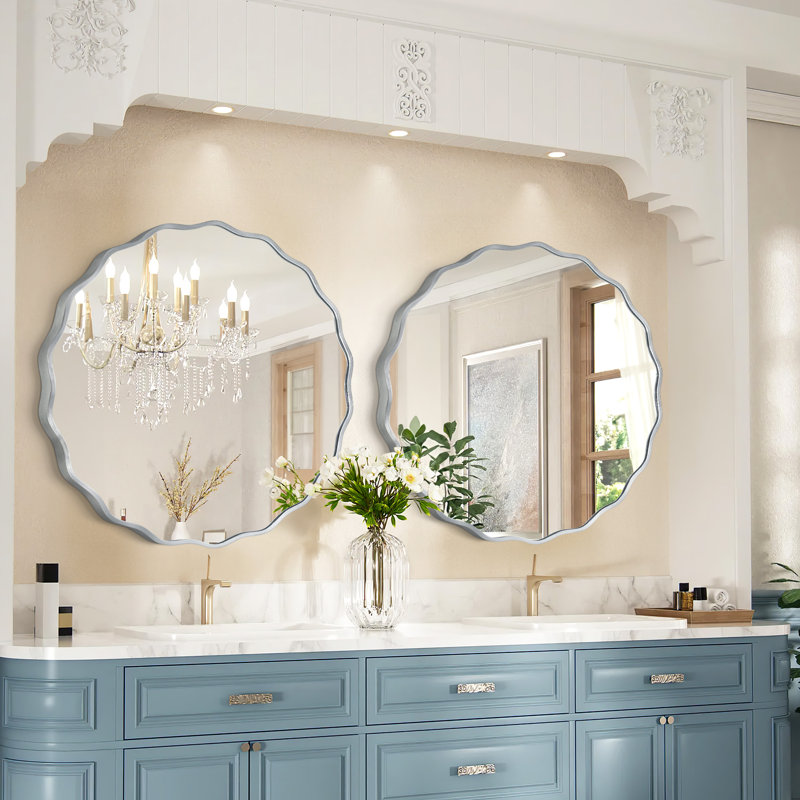 Scalloped Round Metal Wall Mirror(Set Of 2), 31.5" x 31.5", Silver