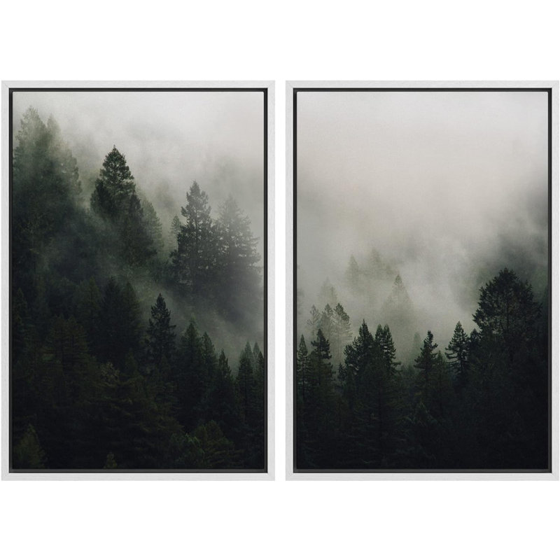 2 pièces, vue aérienne de la chaîne de montagnes brumeuses, nature, paysage rustique moderne sur toile, Cadre flottant blanc