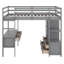 Lit mezzanine double avec bureau intégré, lit mezzanine peu encombrant avec deux tiroirs, tablettes et tiroirs de rangement, lit mezzanine pour enfants adolescents