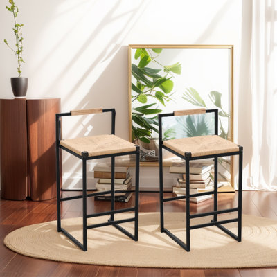 Upholstered Counter Stool with Metal Frame
