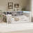 Full Size L-Shaped Wooden Daybed With Desk And Storage Bookcase, Corner Bed With Upholstered Headboard And Under-Bed Drawers And LED Light For For Bedroom Living Room-1793969978-1793969976