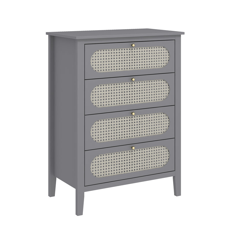 Arthen Rattan 4 Drawer Chest of Drawer, Grey