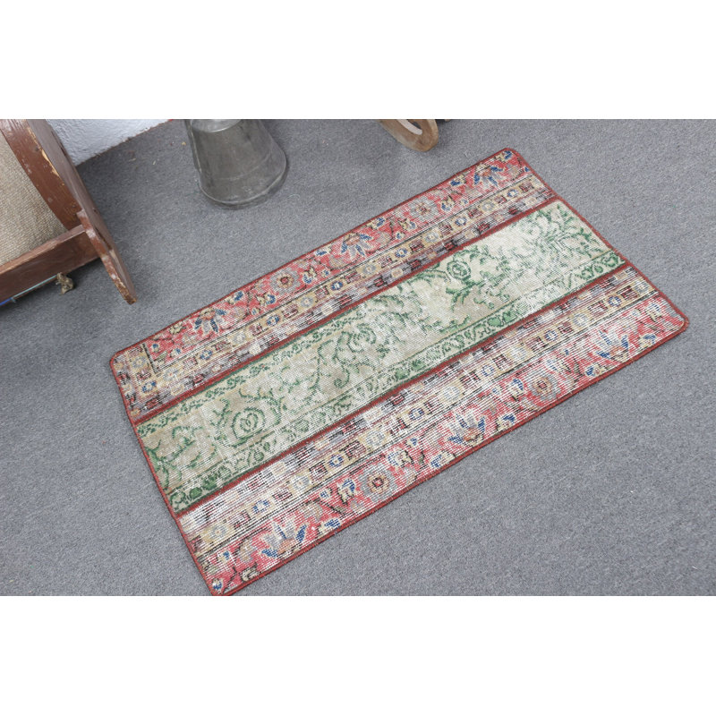 Handwoven Small Turkish Oushak Vintage Red Floor Rug Suitable for Door Mat and Small Spaces