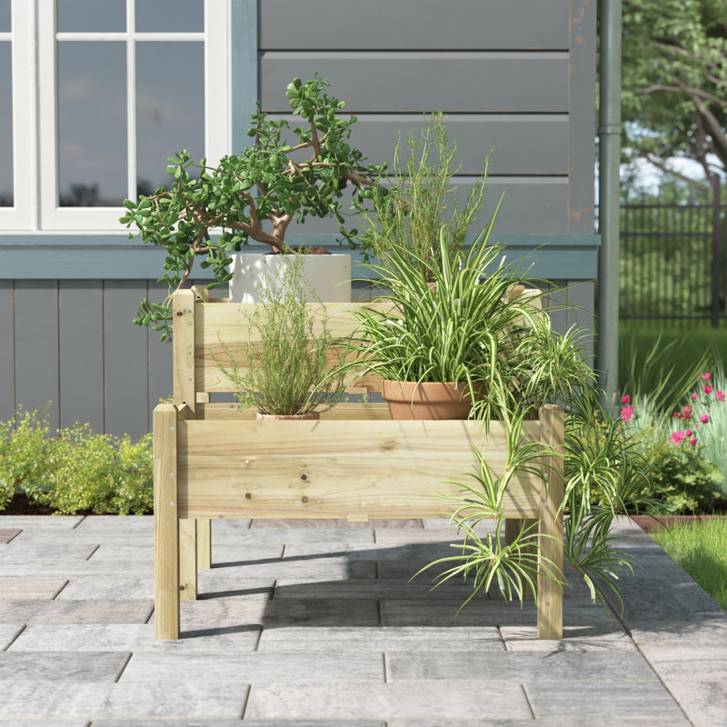 Shaunte 28.5" H 2-Tier Raised Garden Bed, Solid Wood Elevated Planter