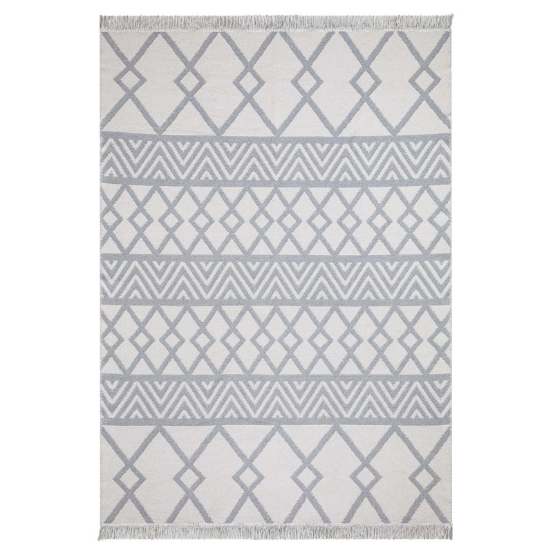 Tapis gris en coton tissé à la machine Saraland, Rectangle 2 pi x 3 pi 4 po
