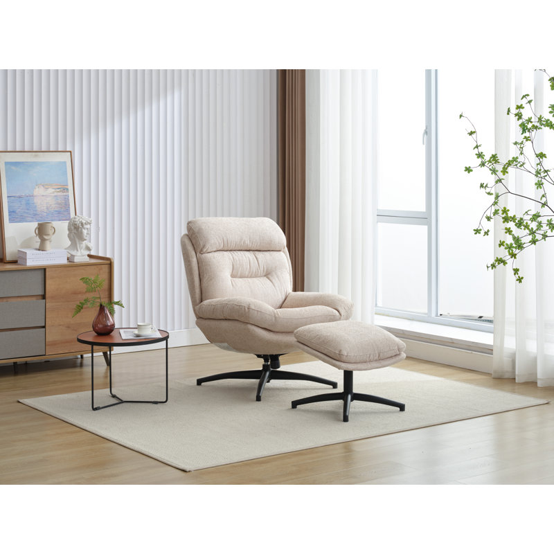 Beric Upholstered Swivel Accent Chair with Ottoman, Begie