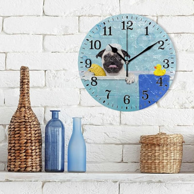 JUNZAN Silent Wall Clock For Bathroom Decorarion, Battery Powered No Ticking 10 Inch Round Small Plastic Horloge For Home, Living Room
