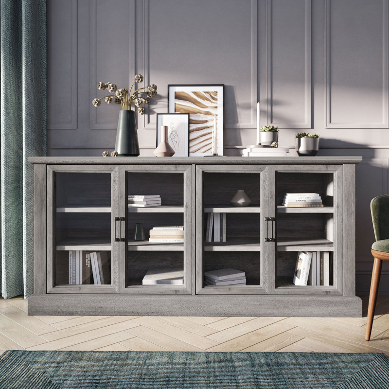 Manufactured Wood Sideboard with Adjustable Shelves, Gray Wash
