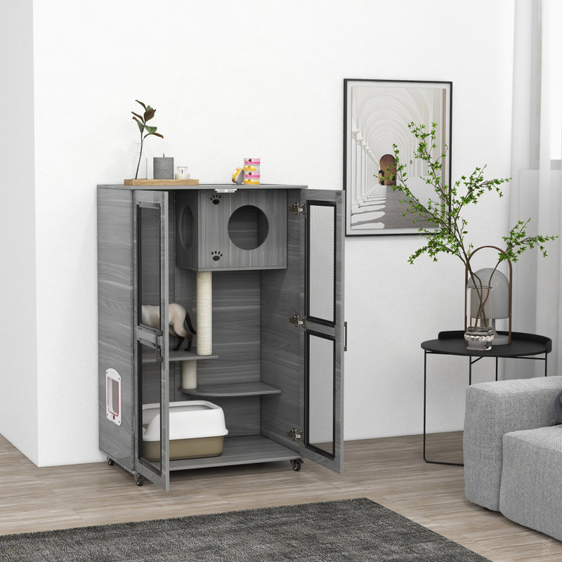 Villa pour chat avec chats grattoirs et poteaux à chat, Gris