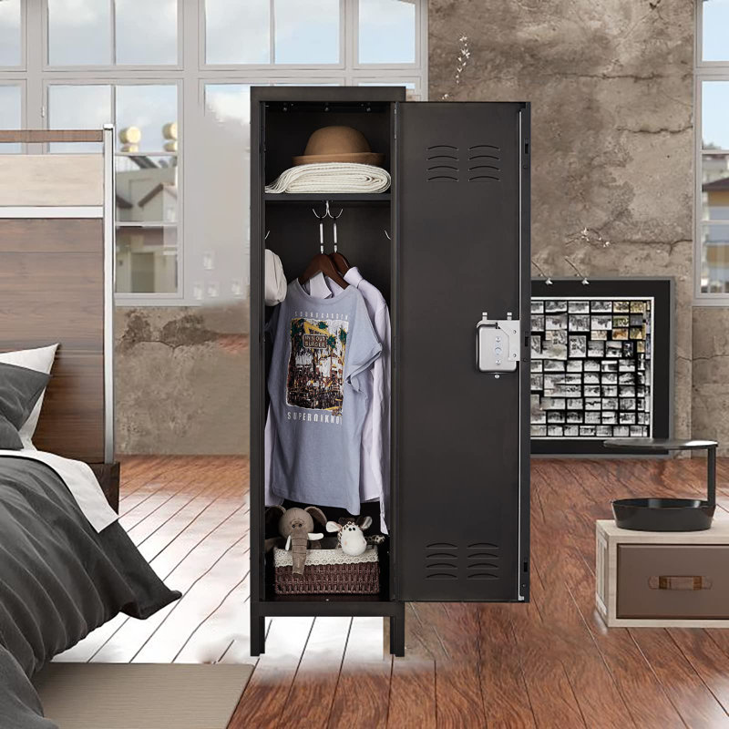 15 Inch Wide Steel Storage Locker Cabinet with 1 Door and Hanging Hooks