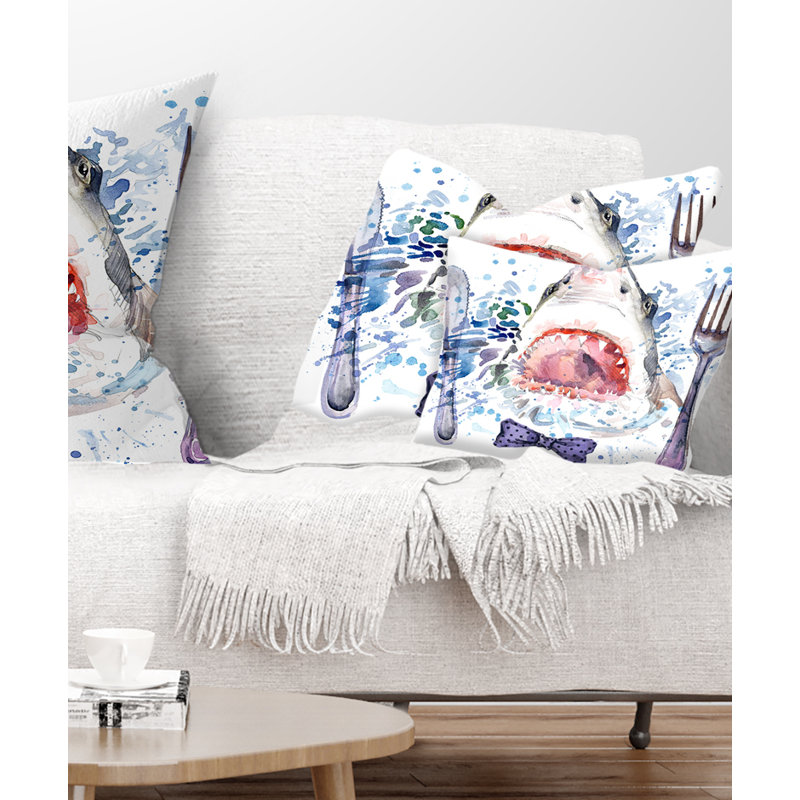 Hungry Shark - Animal Printed Throw Pillow, 12" x 20", Rectangular