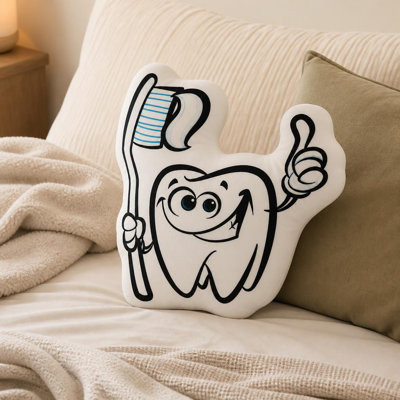 1pc Happy Cartoon Tooth Giving Thumbs Up 2D Flat Printing Shaped Stuffed Throw Pillow Decorative Cushion Pillow for Gift Bedroom Sofa Room Party Decor, 2D Flat, 9.8in