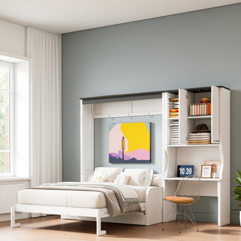 Lit escamotable avec canapé, bureau et armoire de rangement Murphy, Double