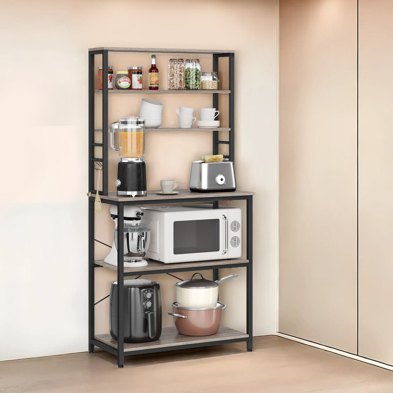 Steel Standard Baker's Rack with Microwave Compatibility, 65.7" H x 31.5" W x 15.7" D, Greige/Black