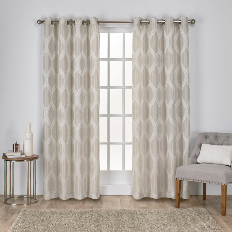 Borach Geometric Semi-Sheer Grommet Curtain Panels, 54" W x 84" H, Linen