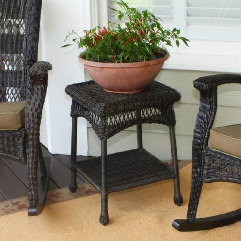 Portside Dark Roast Woven Resin Wicker Outdoor Side Table