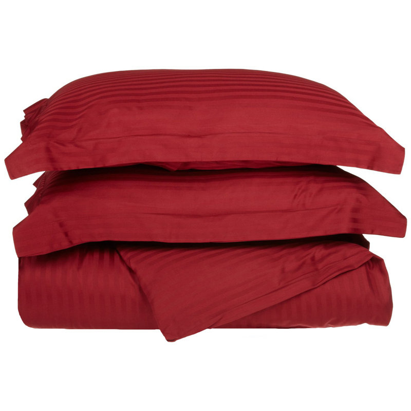 Luxor Treasures 100% Cotton Sateen Weave Striped - Set of 3, Twin Duvet Cover + 1 Standard Sham, Burgundy