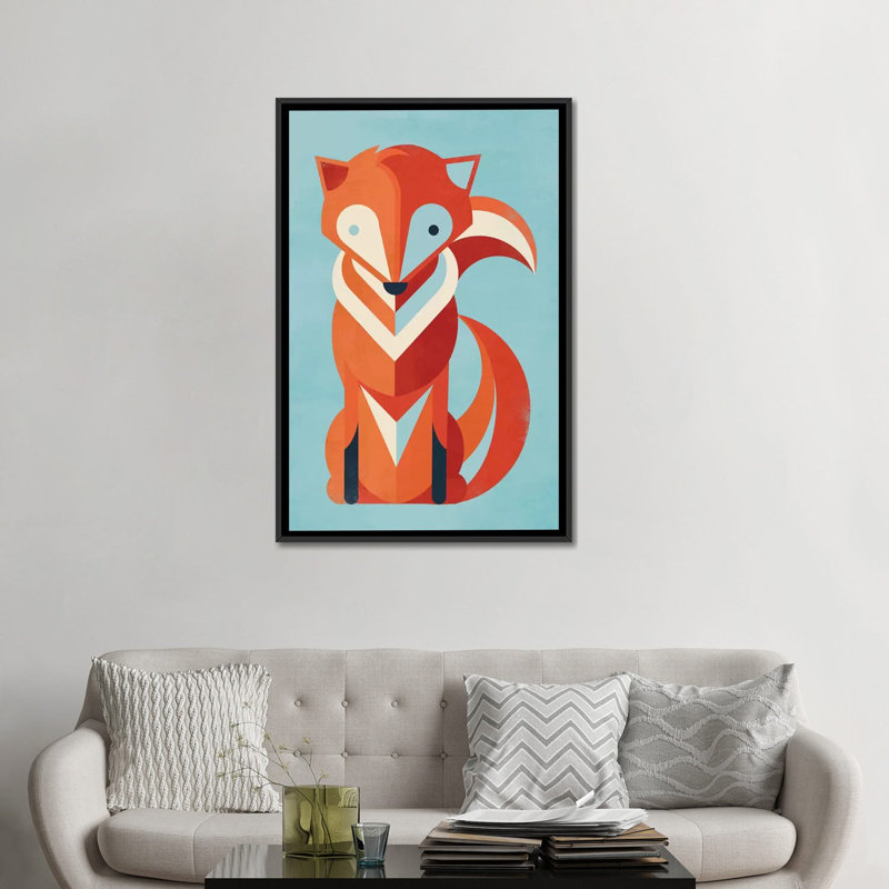 « fox »-impression sur toile tendue, H 26 po x l 18 po x P 1,5 po, Toile avec cadre noir, Pas de tapis
