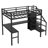 Twin XL Metal Loft Bed with L-Shaped Desk, USB, Wardrobe, Adjustable Shelf & LED Light, Black Space-Saving Bed-1888385673