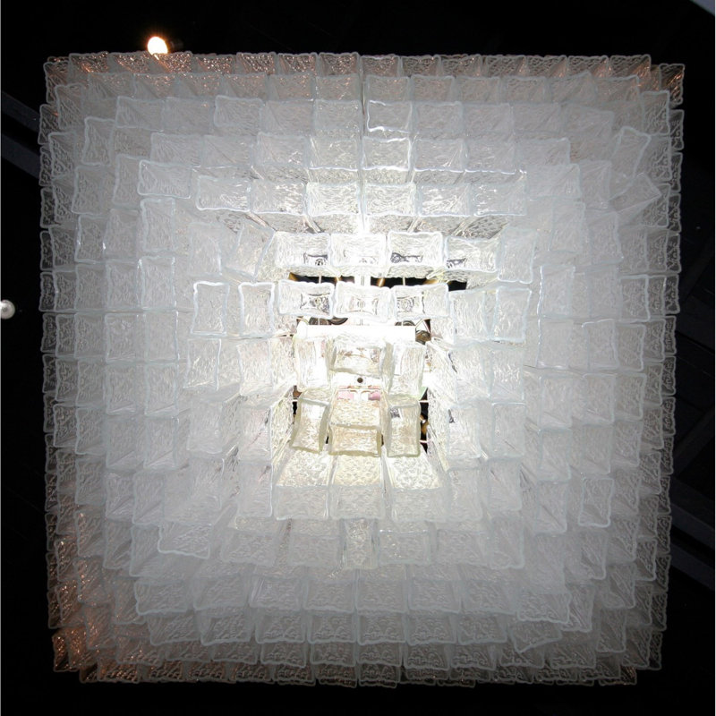 Lustre carré Scala Murano Vistosi, Argent vieilli, Verre texturé transparent