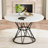 47.3 Inch Round Industrial Style Dining Table, 4 White Marble Pattern MDF Spliced Top With Black Hourglass Metal Bracket, Seats 4-6 People