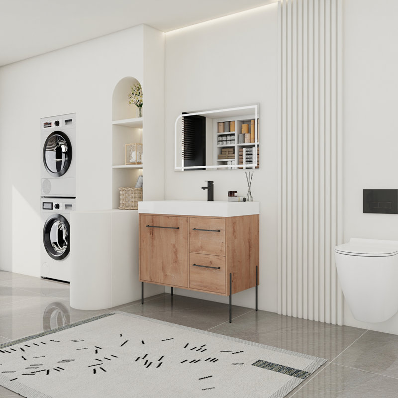 Freestanding Bathroom Vanity with White Double Resin Sink &  2 Soft-Close Cabinet Doors and 3 Drawers, 35"