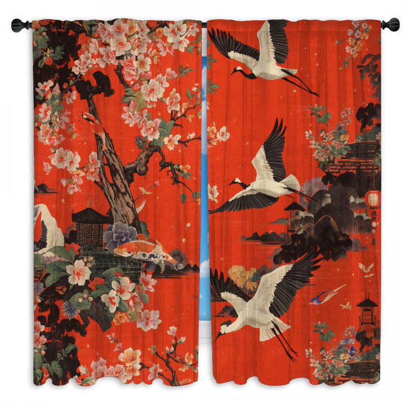 Rideaux de fenêtre Cranes Cherry Blossoms, 40 po x 61 po - 2 panneaux, Obscurcissement de chambre