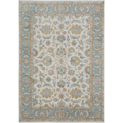 Tapis unique bleu / ivoire 9 pi x 11 pi 10 po Kellyanna par Arshs Fine Rugs
