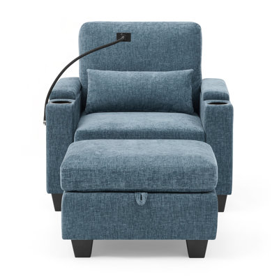 Single Sofa Recliner with Adjustable Backrest, USB Charging, Phone Stand, and Hidden Storage Ottoman