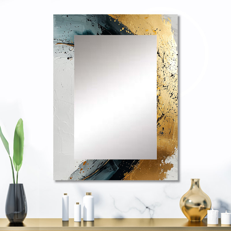 Black Gold Yin And Yang Spiral Design I - Zodiac Unique Wall Mirror, Black Mirror, Printed Metal Art, 32" x 24"