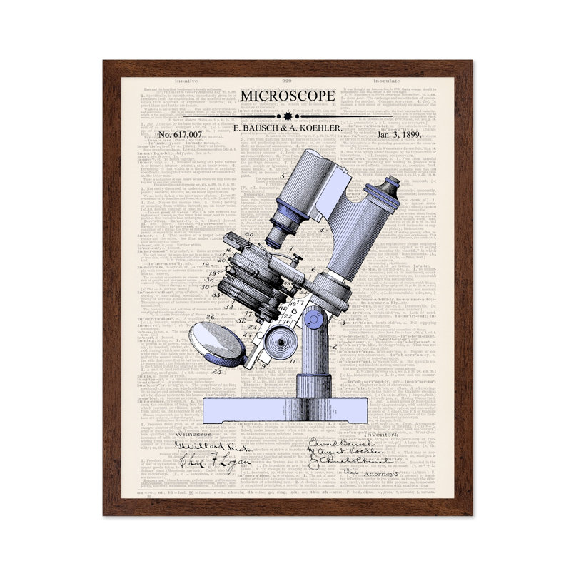 Microscope Blueprint No1, Affiche, H 08 po x l 10 po, Encadrement brun