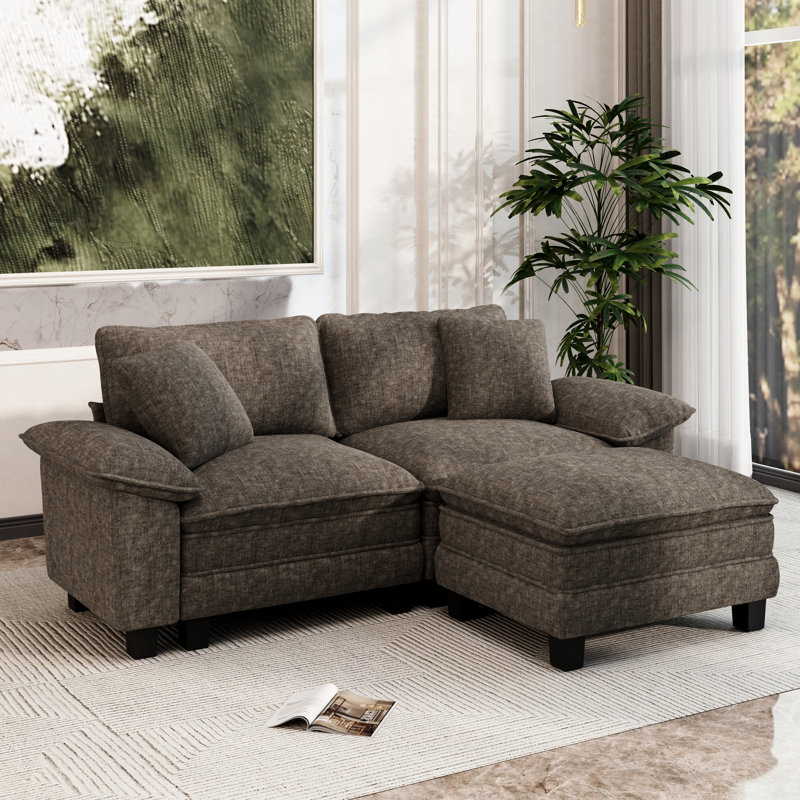 88" Modular Sectional Loveseat Couches For Living Room, 3-seater Deep Seat Sofa With Ottoman, Ash Chenille