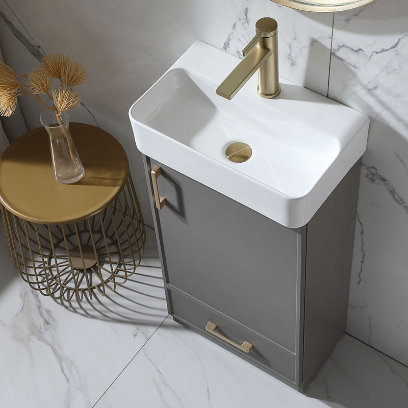 Calvinesha 18'' Dark Gray Mini Single Bathroom Vanity with Ceramic Top