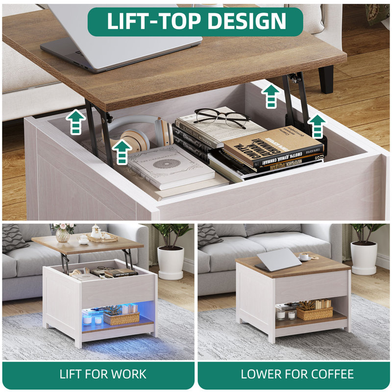 Metro Lane Square Lift Top Coffee Table With Storage，Stylish Centre Table