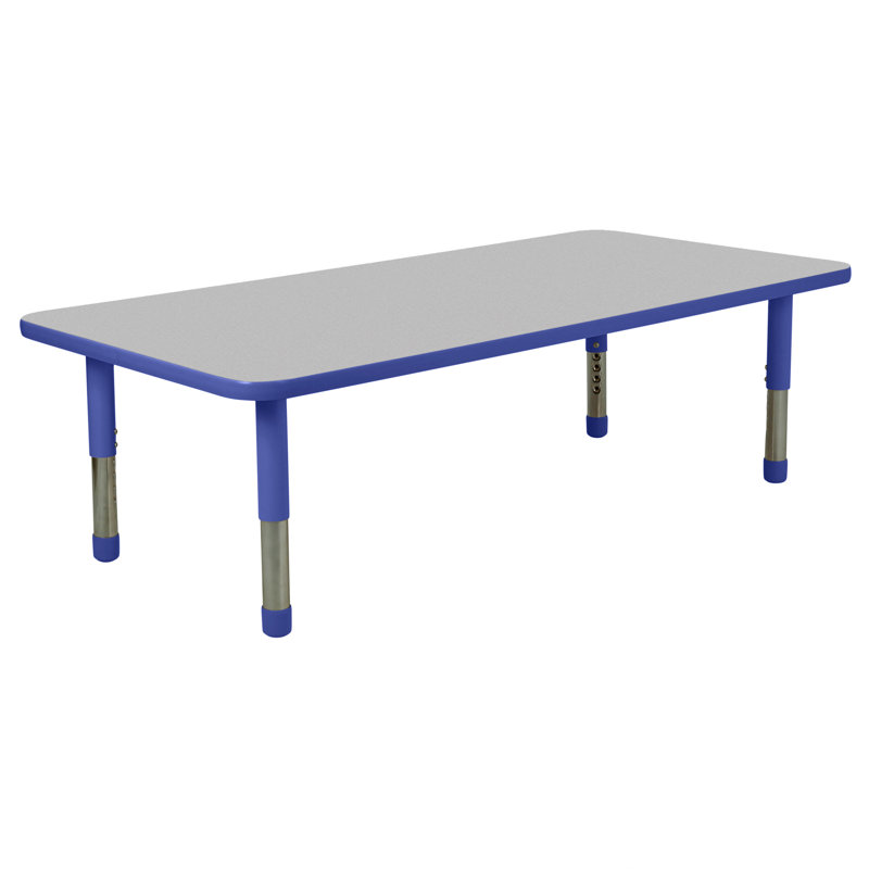 24" x 60" Rectangle T-Mould Activity Table with Adjustable Tiny Tot Legs, 18" H x 60" W x 30" D, Grey, Blue