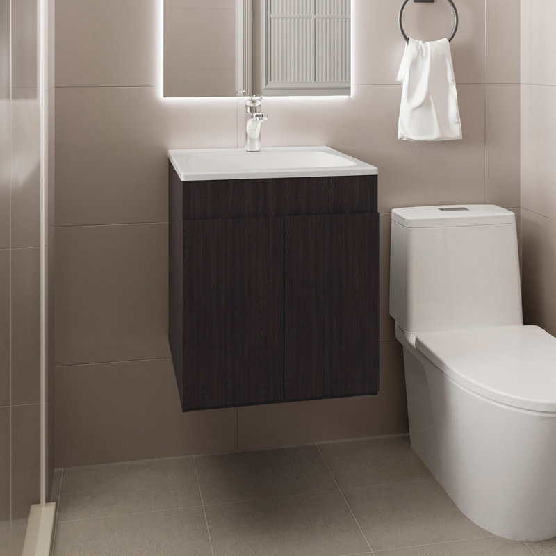 Meuble-lavabo de salle de bain 45 Meka, avec deux tiroirs et une tablette ouverte, noir, Noir