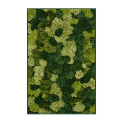 Machine Washable Botanical Green Area Rug