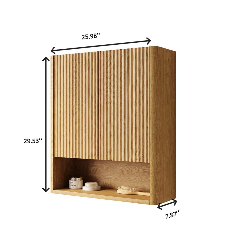 Armoire de salle de bain rayée 26 po, chêne doré, bois massif, rainuré en 3D, grand espace, matériau de rangement facile à installer au-dessus de la toilette, bois et design, espace
