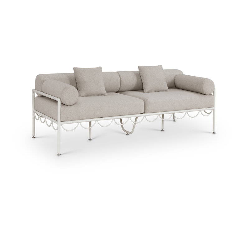 Portofino 85.75" Resilient Water Repellent Fabric Upholstered Outdoor Patio Sofa, Beige, White