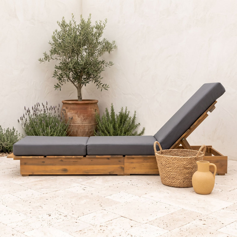 Chaise longue de patio réglable en bois avec coussin, Dark Grey Teak