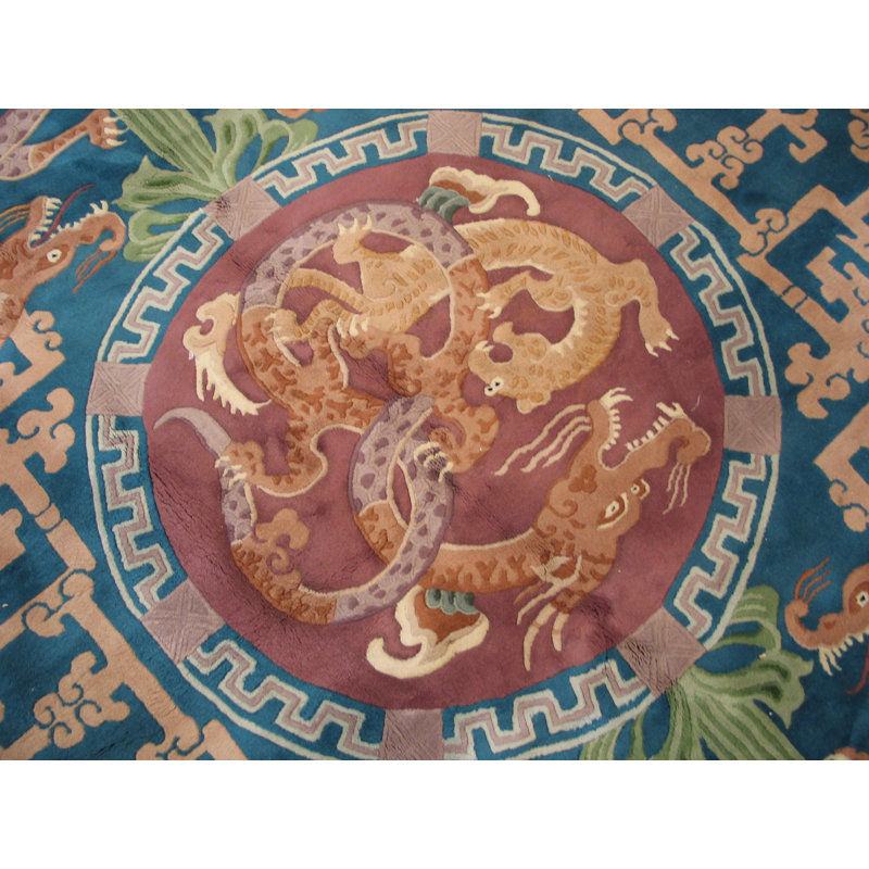 Antique Elaborate Chinese Dragon Design Room Size Art Deco Carpet