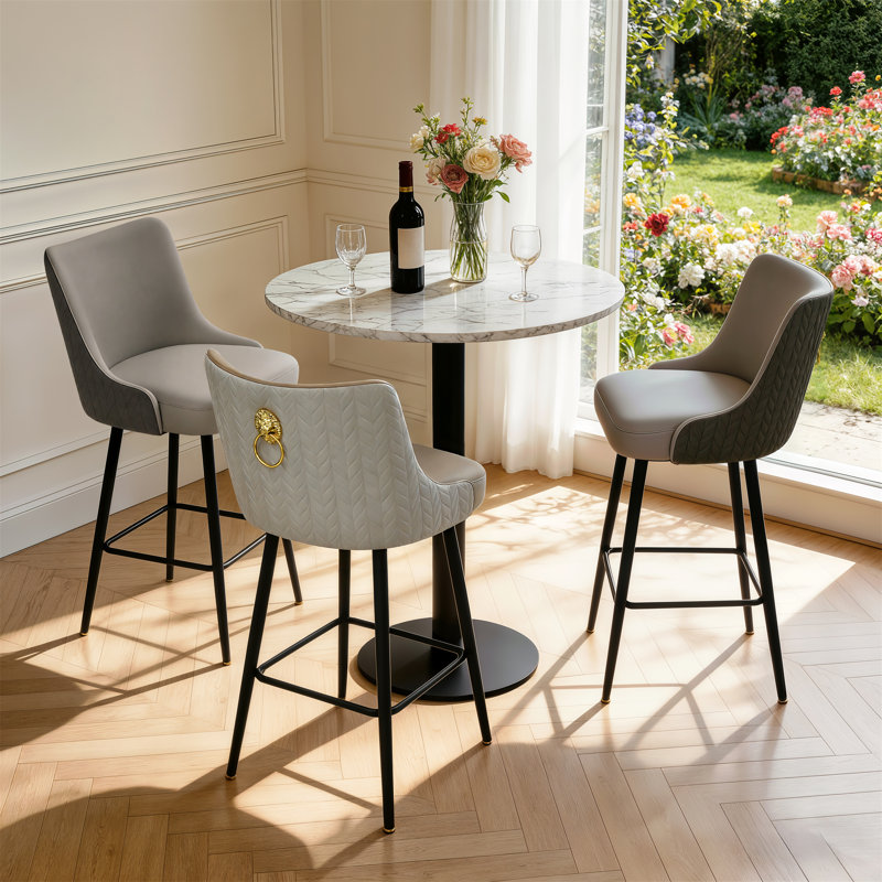 Bar Stools Upholstered Counter Height Bar Stools With Lion Knocker Breakfast Swivel Bar Chairs For Kitchen Island, Cream